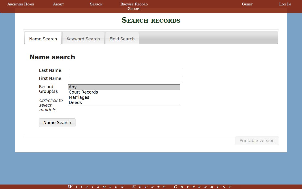Franklin previous residents research in the Williamson County Archives name search