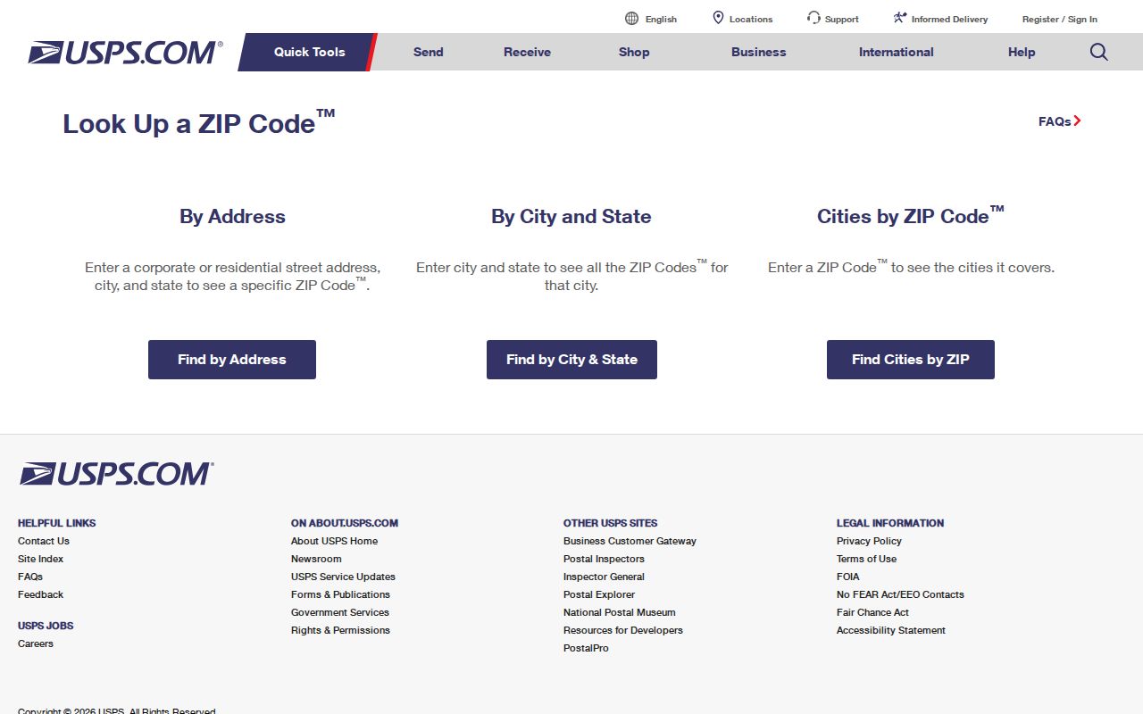 Franklin ZIP code directory USPS address lookup interface