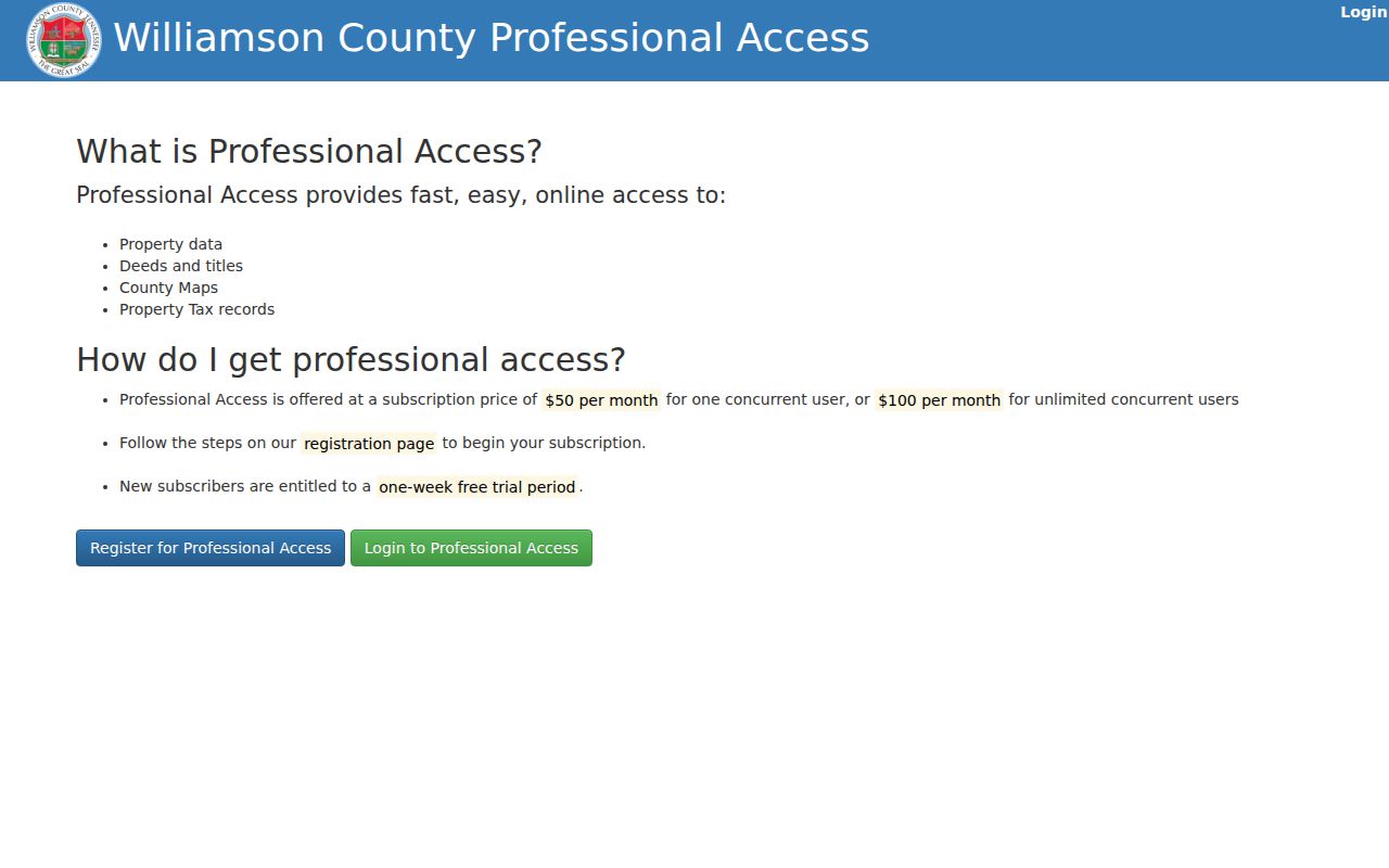 Franklin street directory Williamson County Professional Access deed records